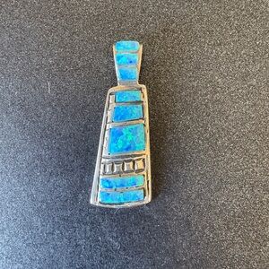 Blue Opal Inlay Sterling Pendant Necklace - Women Jewelry